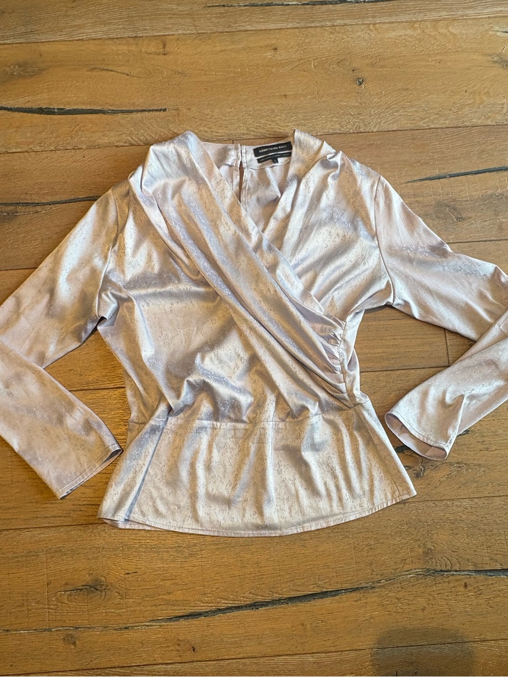 Something Navy Shimmery Silver Lavender Wrap Blouse